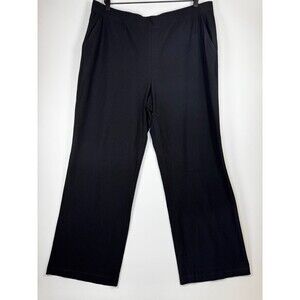 Eileen Fisher Woman 1X Black Wide Leg Knit Pants Made in USA Elastic Waist